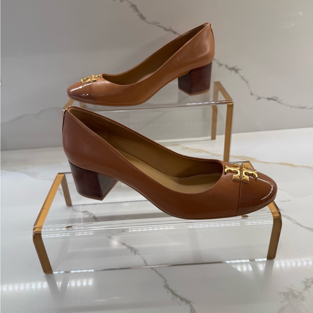 Tory Burch Brown and Gold Block Heels